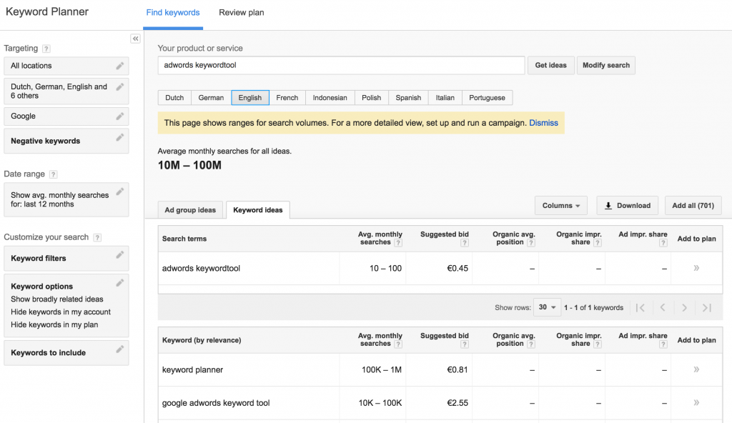 google adwords keywordtool